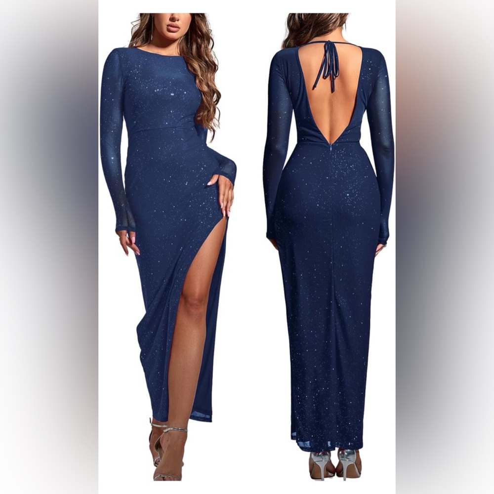 Elegant Navy Blue Women's Dress - Picture 4 of 4